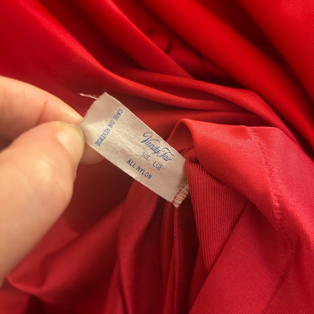 Vintage Vanity Fair Red Nylon Button Front Robe Nightgown Lace Trim‎ L - Picture 12 of 13